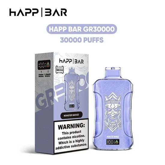 Вейп HAPP 30000 дръпки Blueberry Raspberry – електронна цигара с дисплей, 5% никотин и USB-C зарядно