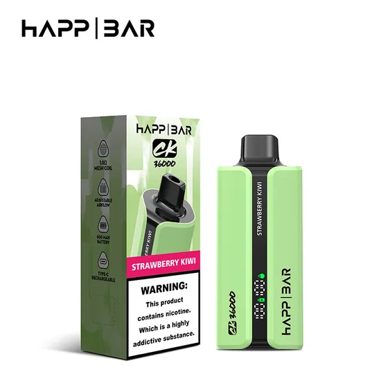 Вейп HAPP 40000 дръпки Strawberry Kiwi – електронна цигара с дисплей, USB-C