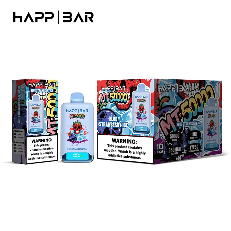 Вейп HAPP MT50000 – Blue Strawberry Ice, 50 000 дръпки, с дисплей и USB-C - Image 3