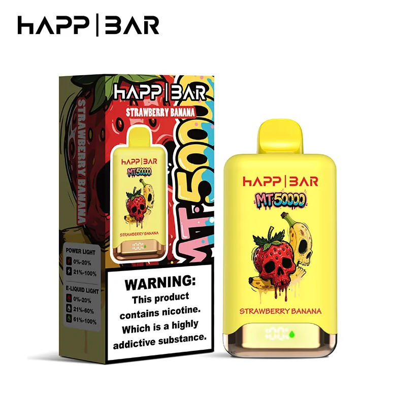 Вейп HAPP MT50000 – Strawberry Banana, 50 000 дръпки, с дисплей и USB-C