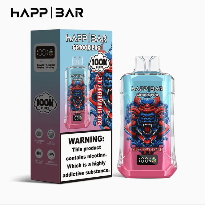 Вейп HAPP MEGA 100 000 дръпки – Blue Strawberry Ice, с дисплей