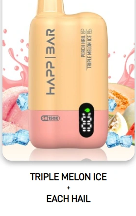 HAPP BAR SH150K 150 000 дръпки – Троен Пъпеш Ice + Праскова с дисплей